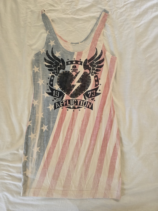 Affliction Dresses & Skirts - Affliction Women's Flag Graphic Tank Dress in Faded Blue & Pink